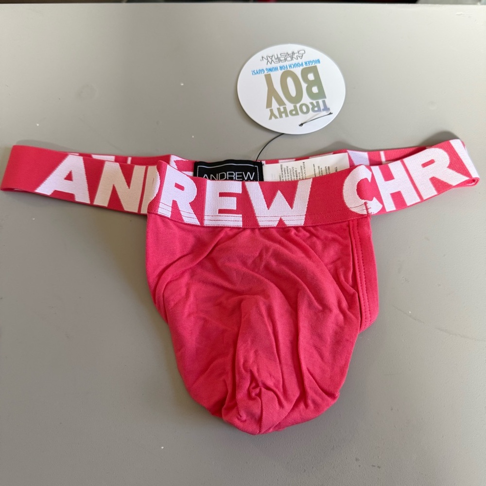 Andrew Christian Thong Small pink 28 29 30 31 trophy boy gay LGBTQ underwear NWT